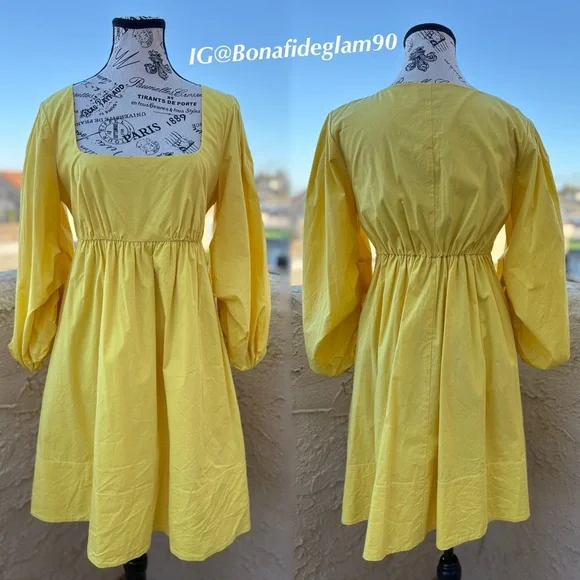 Staud Sophie 3/4 puff sleeve cotton poplin mini dress size M medium - Picture 7 of 16